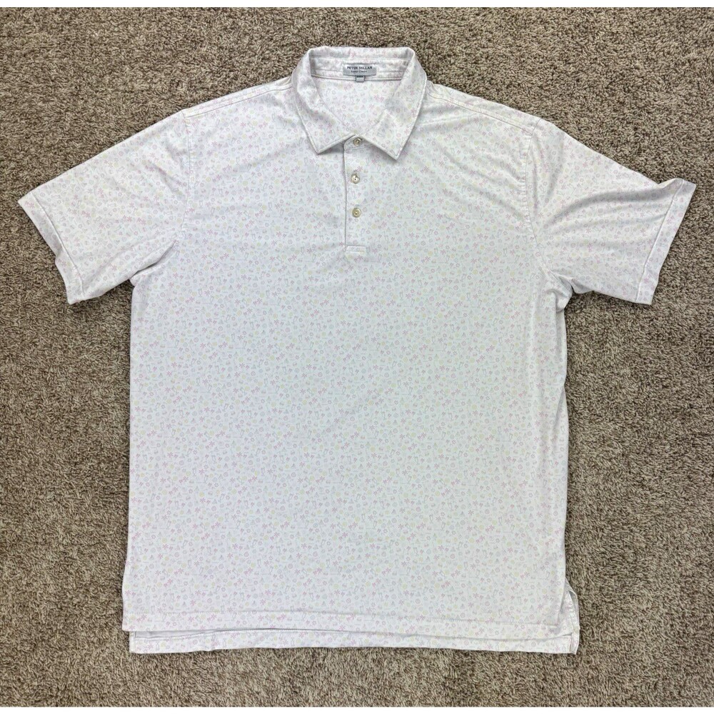 Peter Millar Summer Comfort Polo Mens XL White Utopia Burger Tropical Print Golf